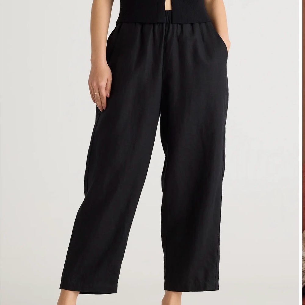 Quince Black Wide-Leg 100 % Linen Pants size L